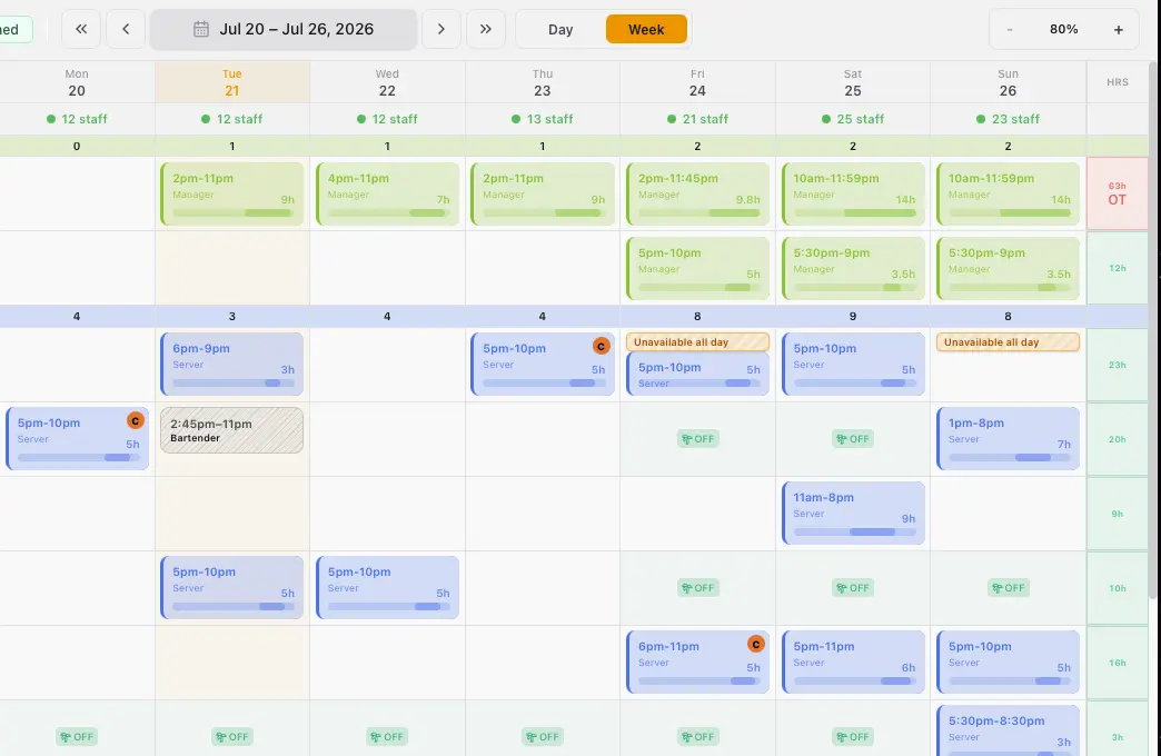 CrewShyft week schedule interface